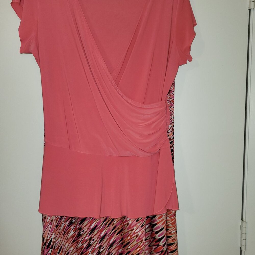 NWOT Roz & Ali, Sunny Leigh Orange Top and Multi Print Maxi Skirt (L)
